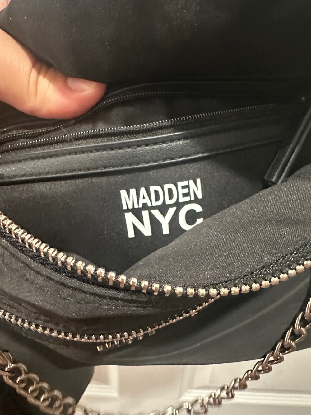 Madden NYC Black Nylon Crossbody Bag with Chain - Picture 3 of 6